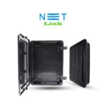 Netlink Silver Box – Heavy-duty fiber distribution enclosure with open and closed view.