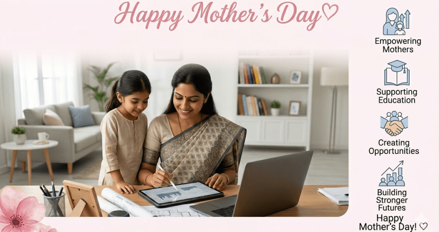 Mother and daughter smiling together while using a laptop, representing empowerment, family, and Netlink’s Mother’s Day commitment to supporting women and mothers through meaningful opportunities.